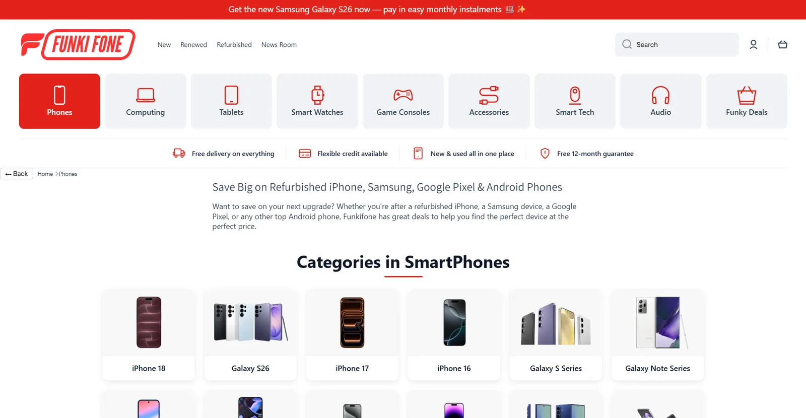 Funki Fone phone categories page